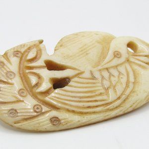Vintage Carved Bone Swan Brooch Artisan